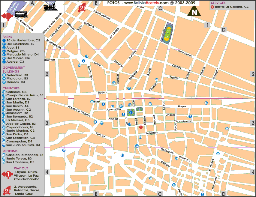 Potosi Map. Mapa Potosi. Potosi City Map, Mapa Ciudad de Potosi